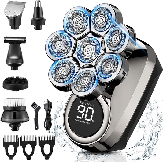 Electric Head Shaver for Men, 8D Upgraded 6-in-1 Bald Waterproof Wet/Dry Razor Beard Grooming Kit Cordless Rechargeable