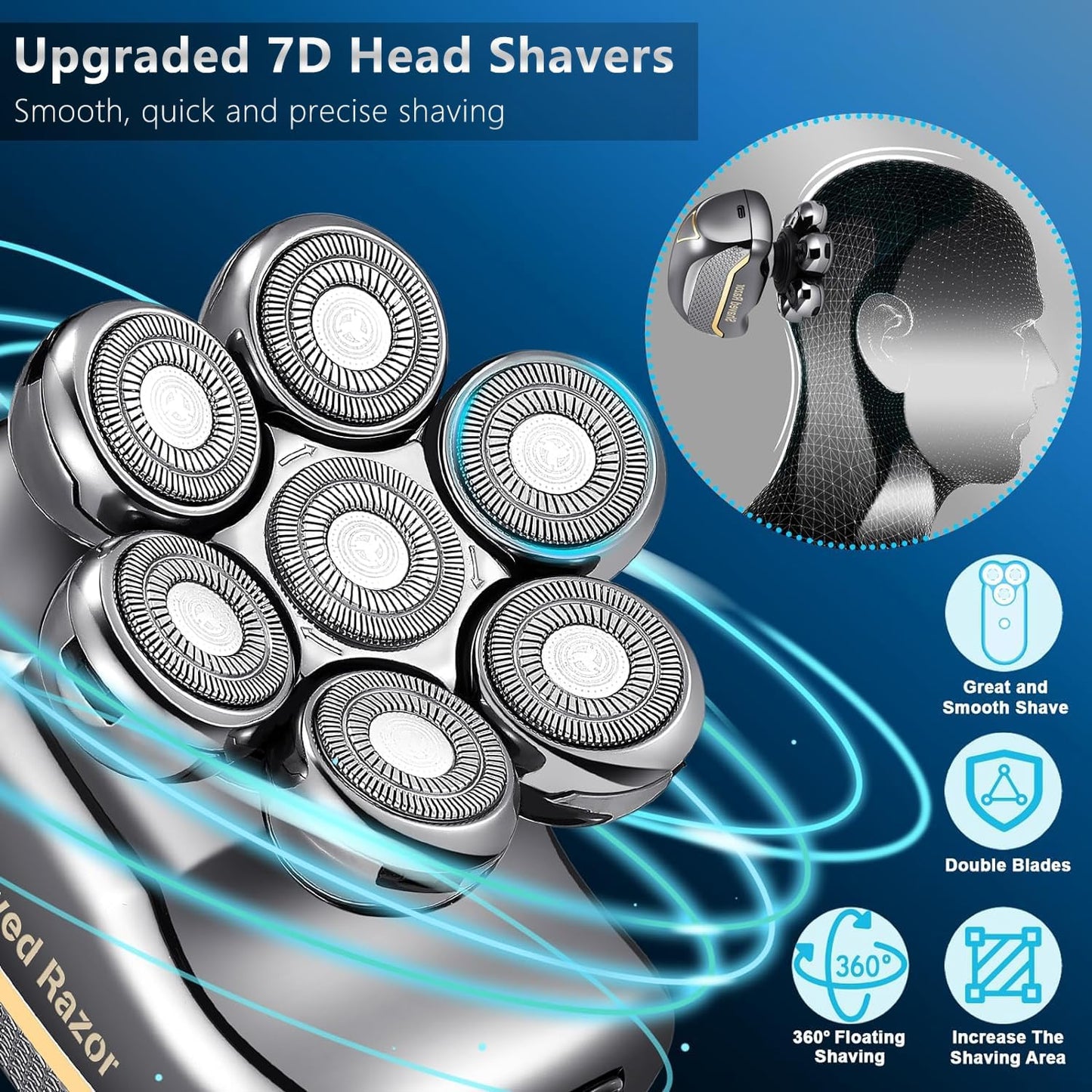 Head Shavers for Bald Men, Upgraded 7D Magnetic Bald Head Shaver, Rotary Head Shavers with LED Display, IPX7 Wet/Dry Mens Cordless Shaver Grooming Kit with Hair Clippers Beard Trimmer Nose Trimmer