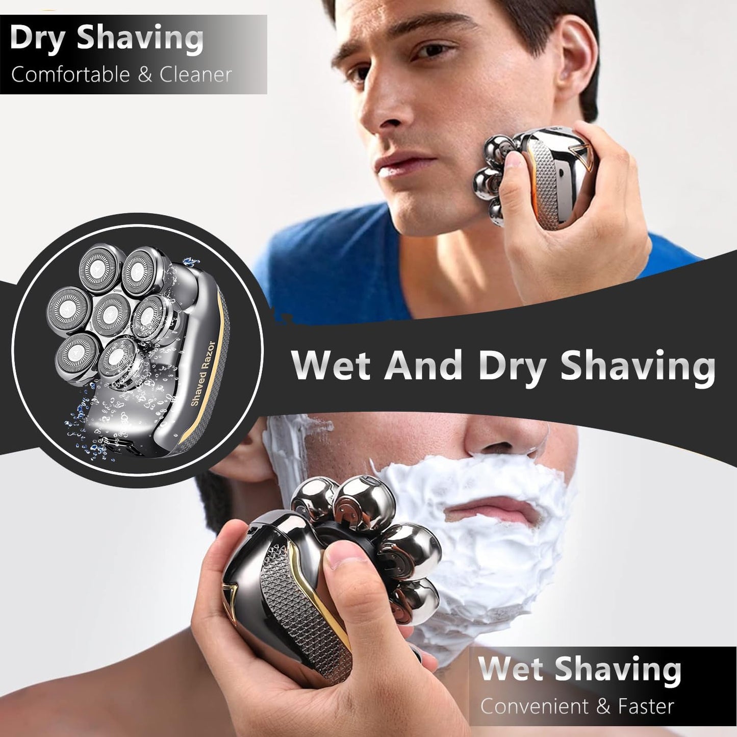 Head Shavers for Bald Men, Upgraded 7D Magnetic Bald Head Shaver, Rotary Head Shavers with LED Display, IPX7 Wet/Dry Mens Cordless Shaver Grooming Kit with Hair Clippers Beard Trimmer Nose Trimmer